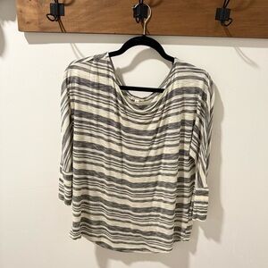 Soft Joie Gray and Cream Striped Long Sleeve Top